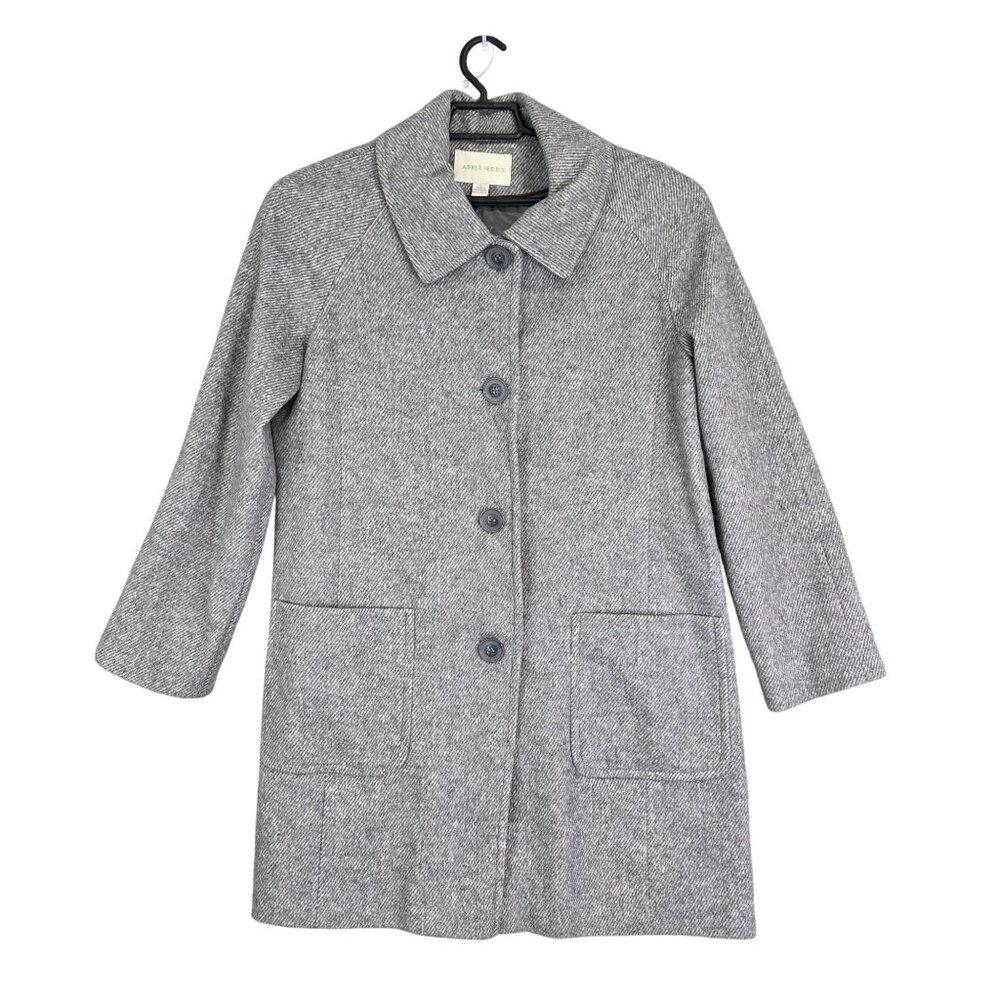 Womens Appleseeds Gray Wool Blend Overcoat Button Front & Pockets Lined Size L